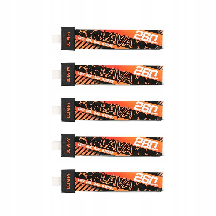 LiHV Hv BetaFPV Lava 1S 3.8V 260mAh 80C (5 kusů)