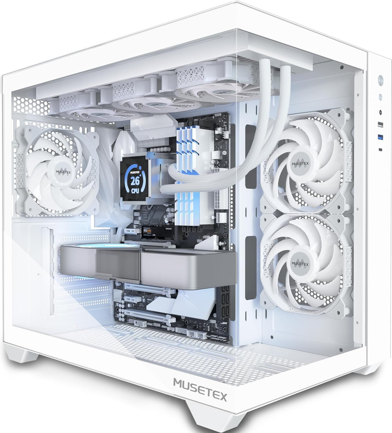 Pc Skříň Musetex Y6 Atx Pc Mid-tower Tvrzené Sklo 270° Io Počítačová