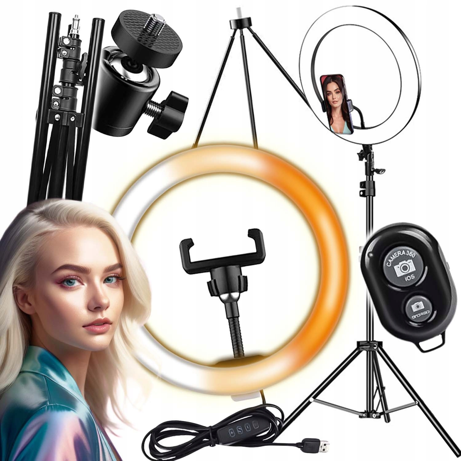 Lampa Ring Led Kroužková se Stativem na Make-up 220cm 3 Barvy Dálkové ovládání