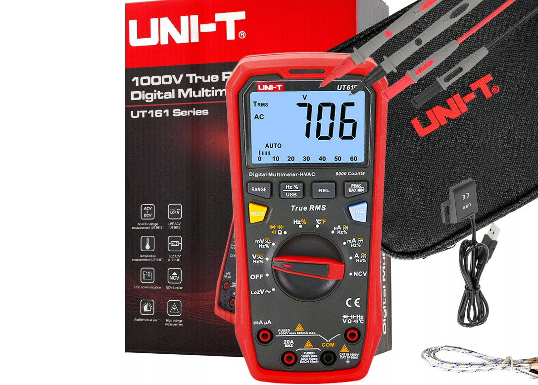 Měřič Uni-t UT61D+ Multimetr Ac/dc, Proud, Napětí, Teplota, Usb
