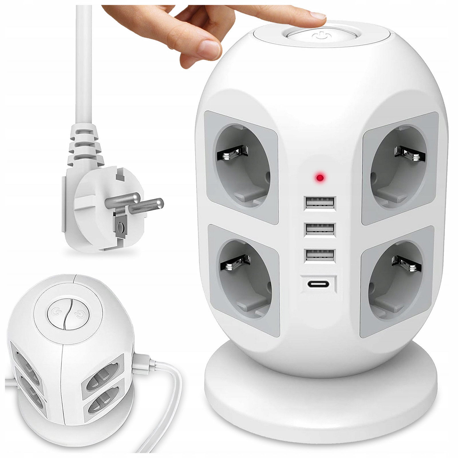 Zásuvková Lišta Vertikální 8 Zásuvek 4 Usb 1,8M Prodlužovací Rozbočovač