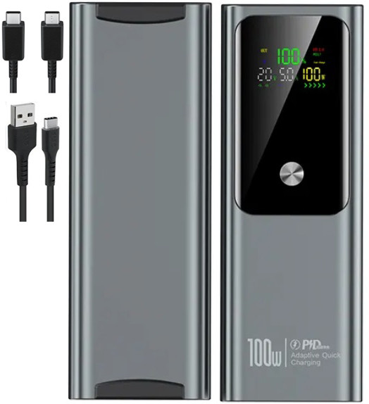 Powerbanka 100W 20000mAh Amper a Voltmetr 2x Kabel Rychlé Nabíjení