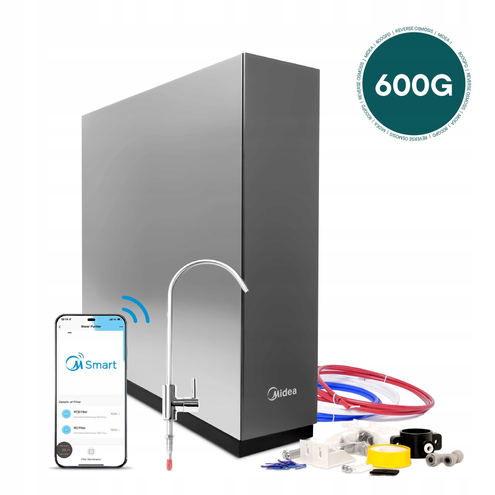 Beznádržový filtr reverzní osmózy s WiFi Midea 600GPD