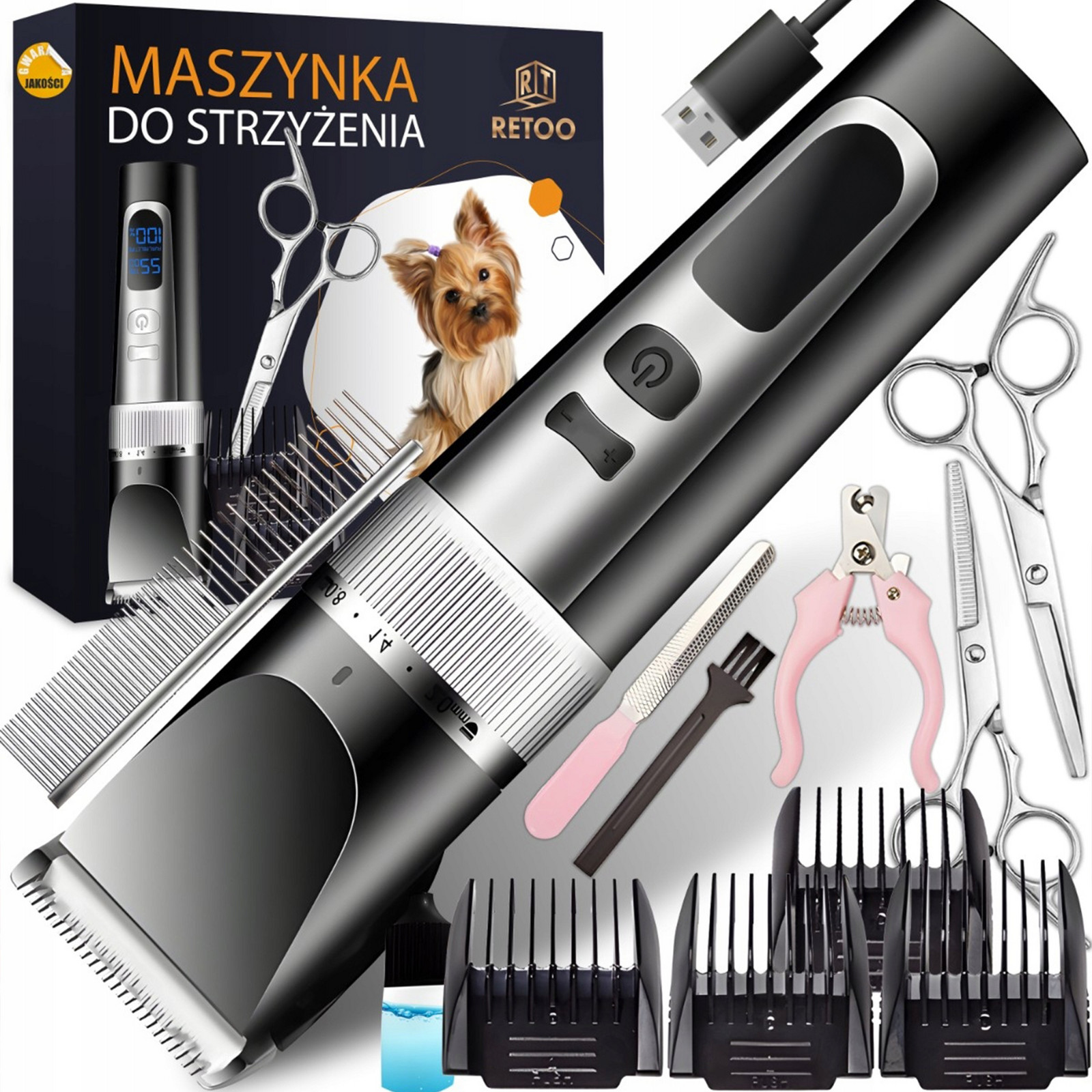 Zastřihovač Psa Zvířat Sada Psů Bezdrátová Tichá LCD 9W