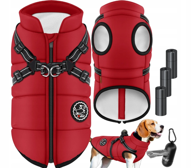 Bunda Pro Psa Oblečení Lovpet Voděodolná Sada Sáčky Červené 14-20 Kg