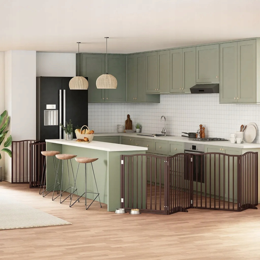 Skládací branka pro psa, s dveřmi, 10 panelů, hnědá, 800 cm