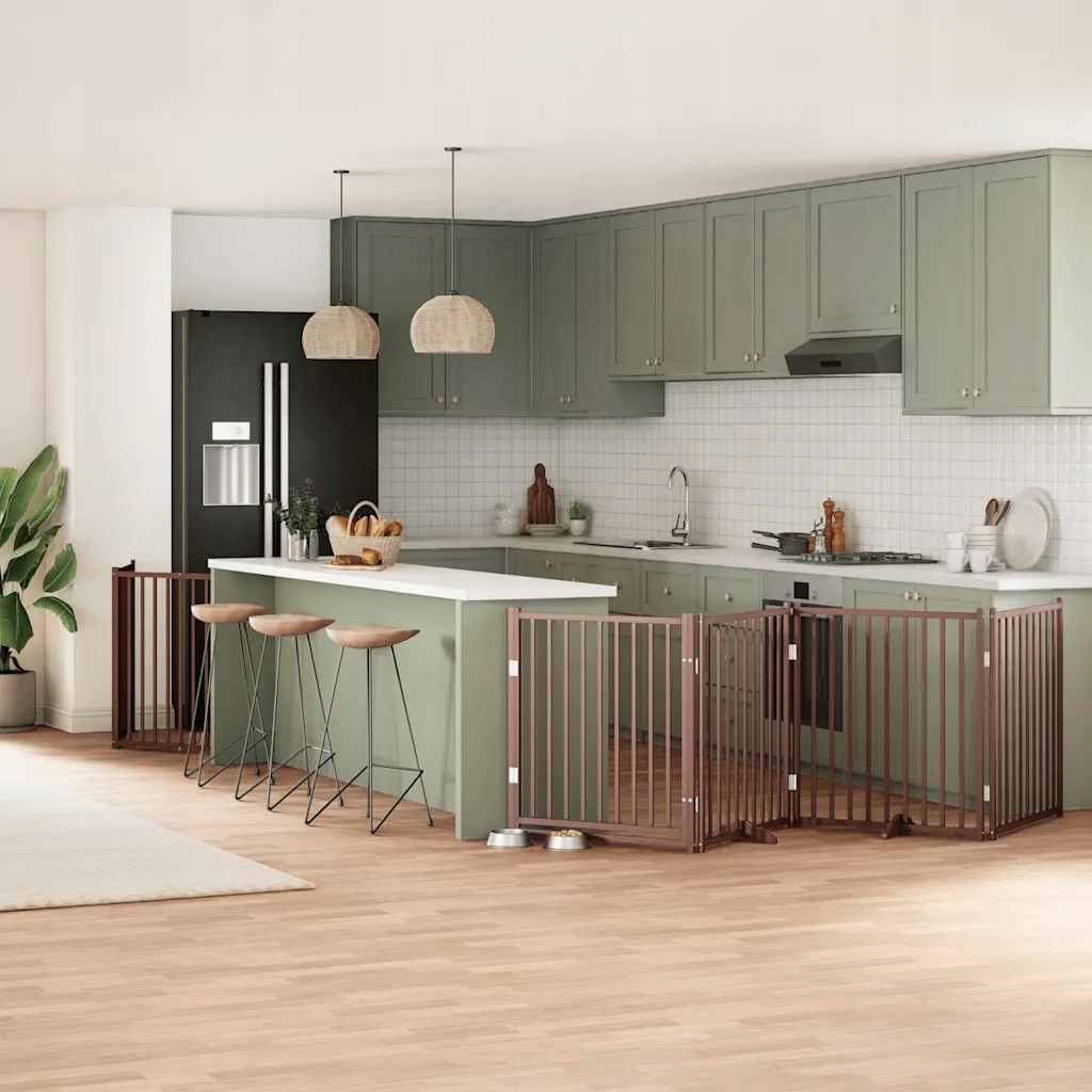 Skládací branka pro psa, s dveřmi, 8 panelů, hnědá, 640 cm