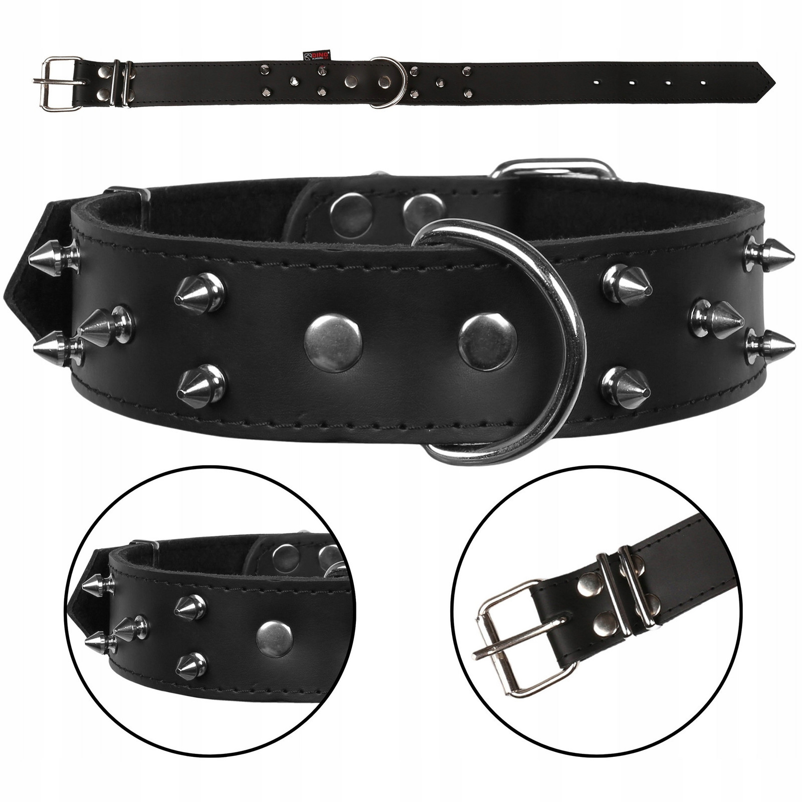 Černý kožený obojek s hroty, obojek pro psa 40mm/57cm
