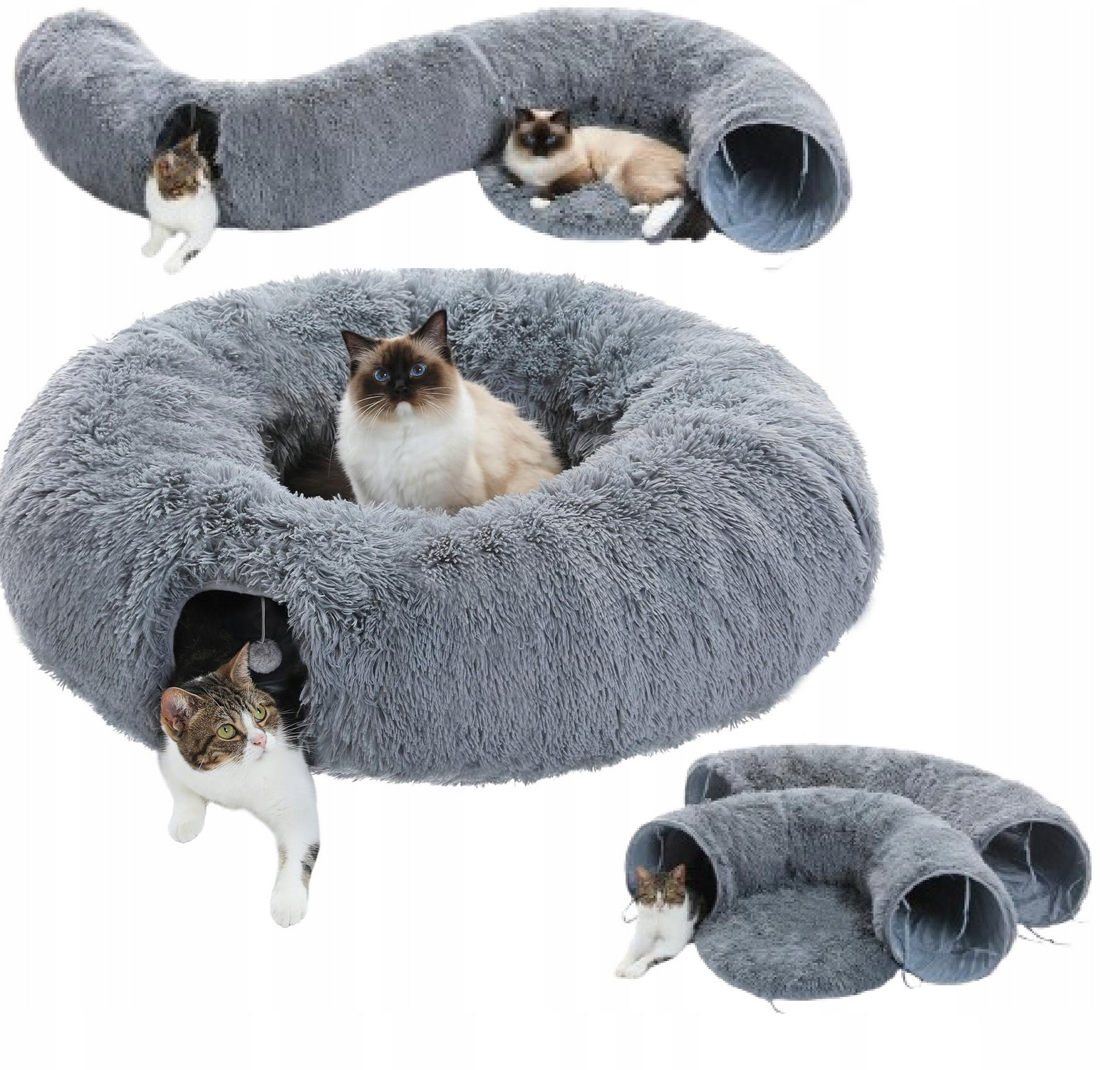 pelíšek Tunel pro kočky – Donut Polštář Šedá budka 80 x 80 x 30 (I058)