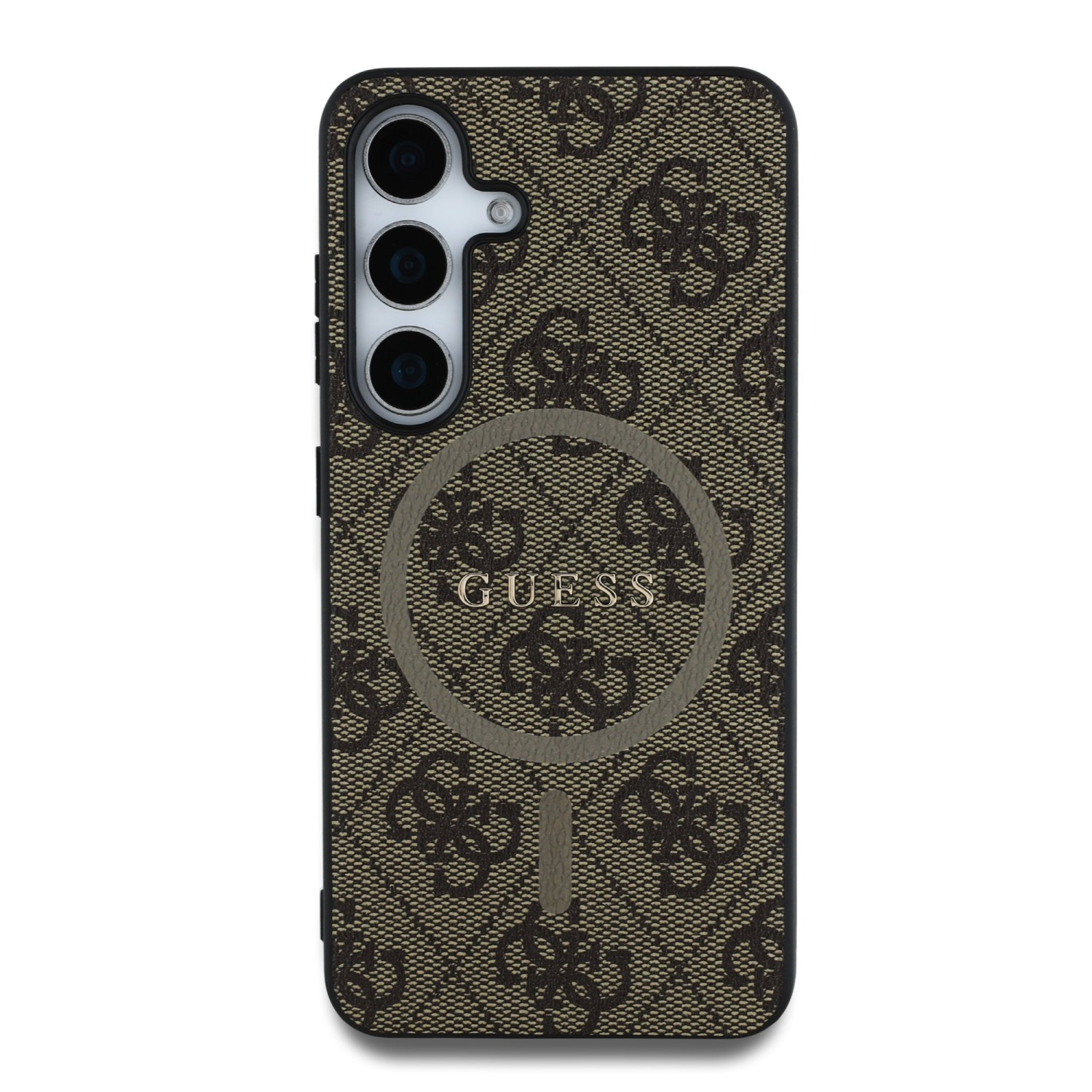 Zadní kryt Guess PU Leather 4G Colored Ring MagSafe pro Samsung Galaxy S25, hnědá