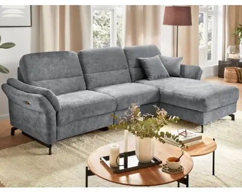 Rohová sedačka Leraja, šedá látka, pravý roh,s elektrickým polohováním