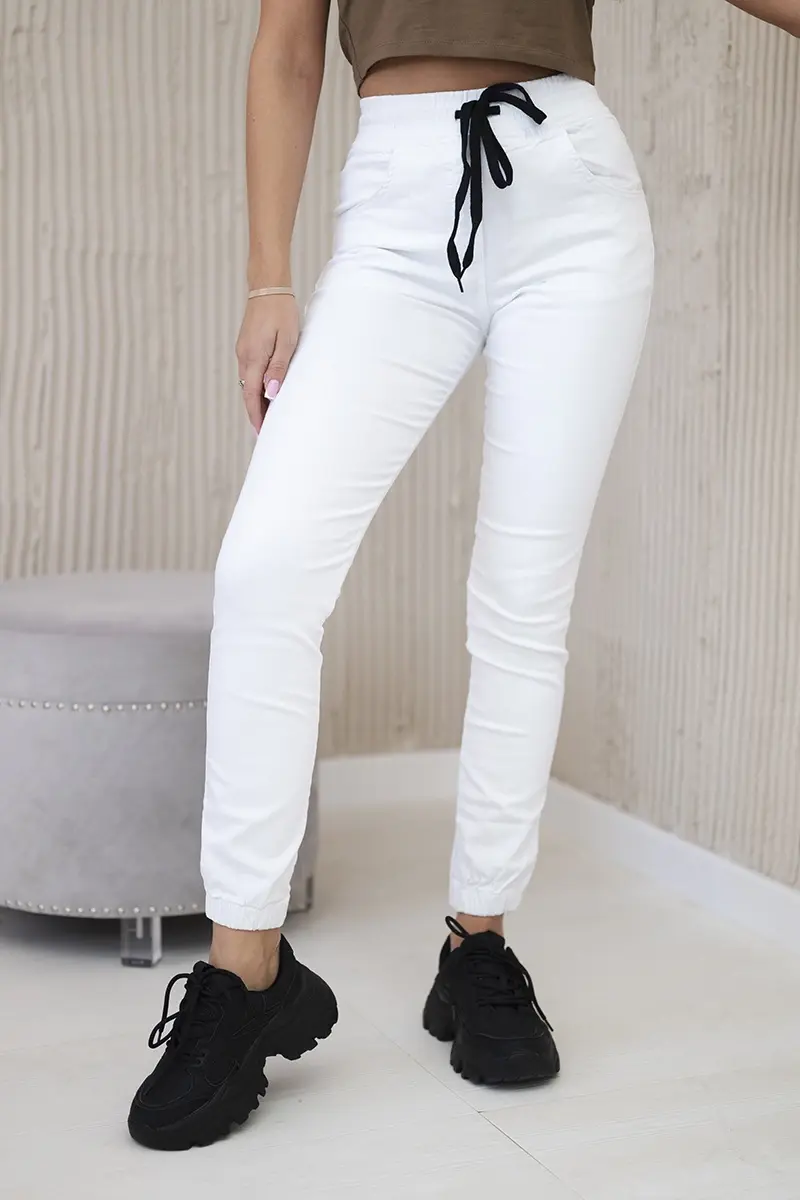 Happy Socks Džínové kalhoty s žebrovaným lemem bílý