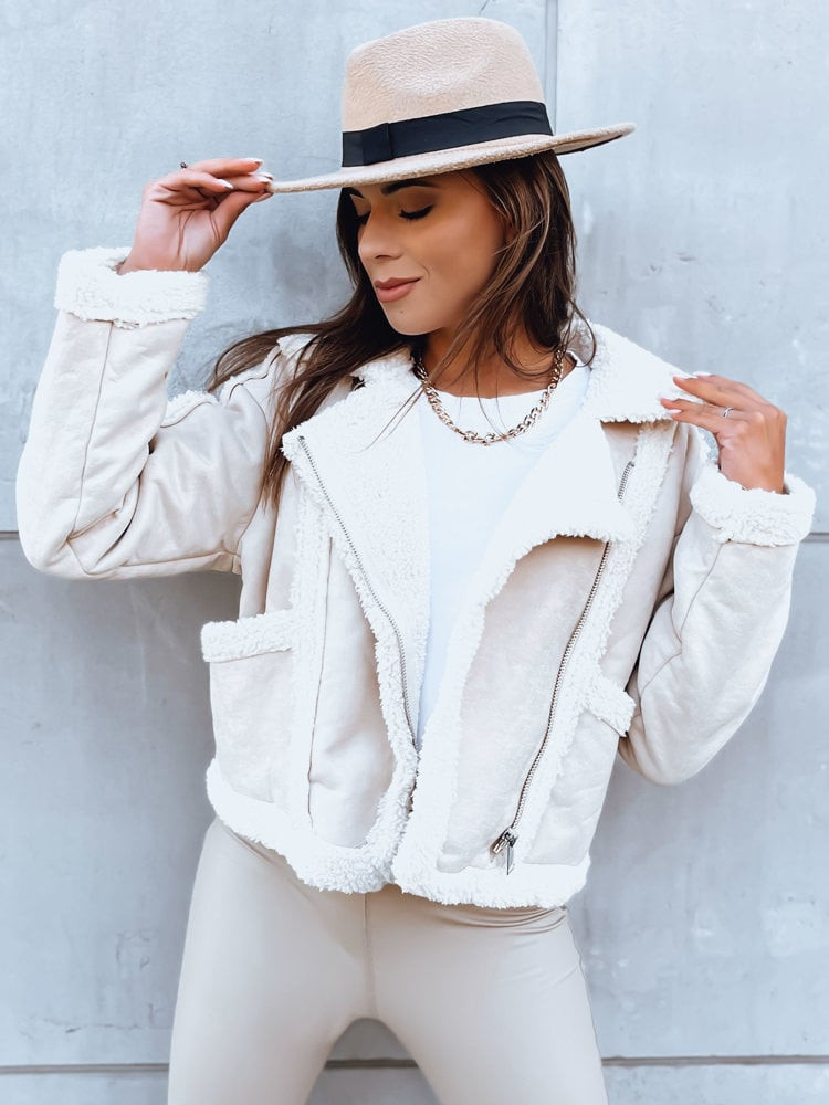 Dámská koženová bunda PLAYDIVA Barva světle béžová DSTREET