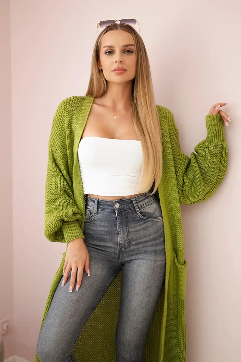 Kesi Włoski Svetr dlouhý kardigan oliva