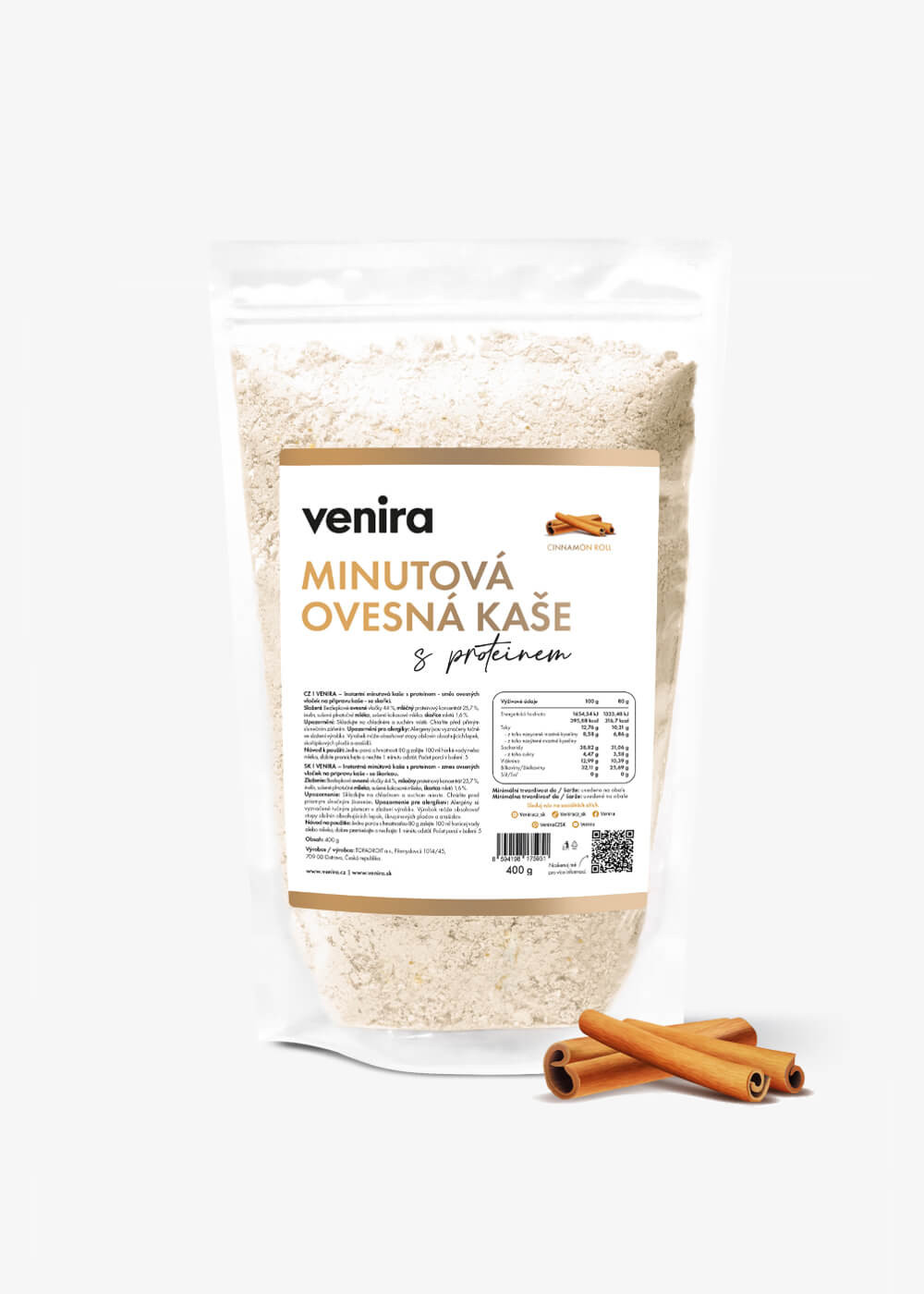VENIRA minutová ovesná kaše s proteinem, cinnamon roll, 400 g