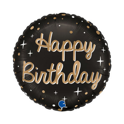 Balónek fóliový Happy Birthday černo-zlatý Albi