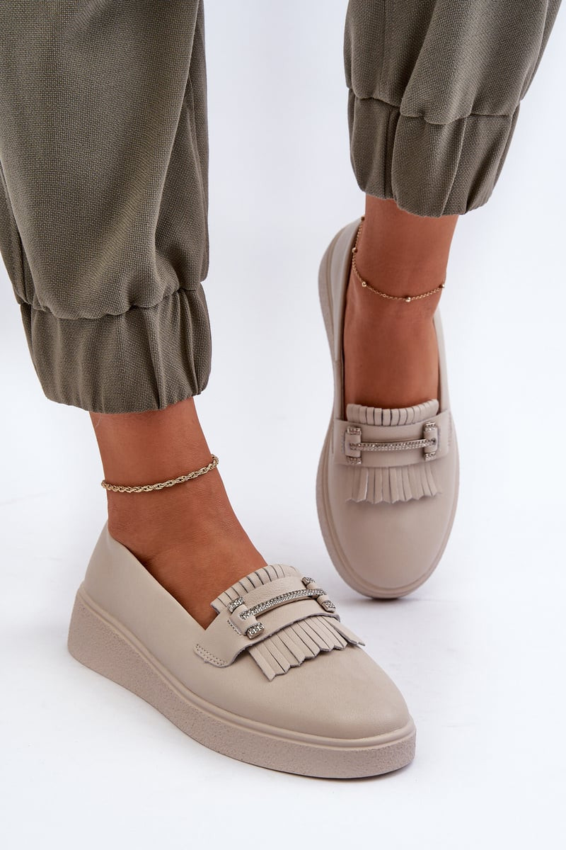 S. BARSKI Lehké Dámské Mokasíny Kožené Na Platformě Beige