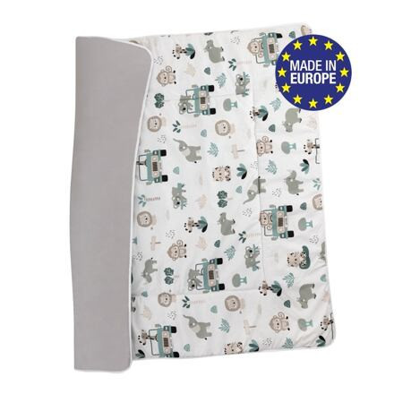 Bomimi Hrací deka 120x120, Oboustranná pojízdná zoo, šedá