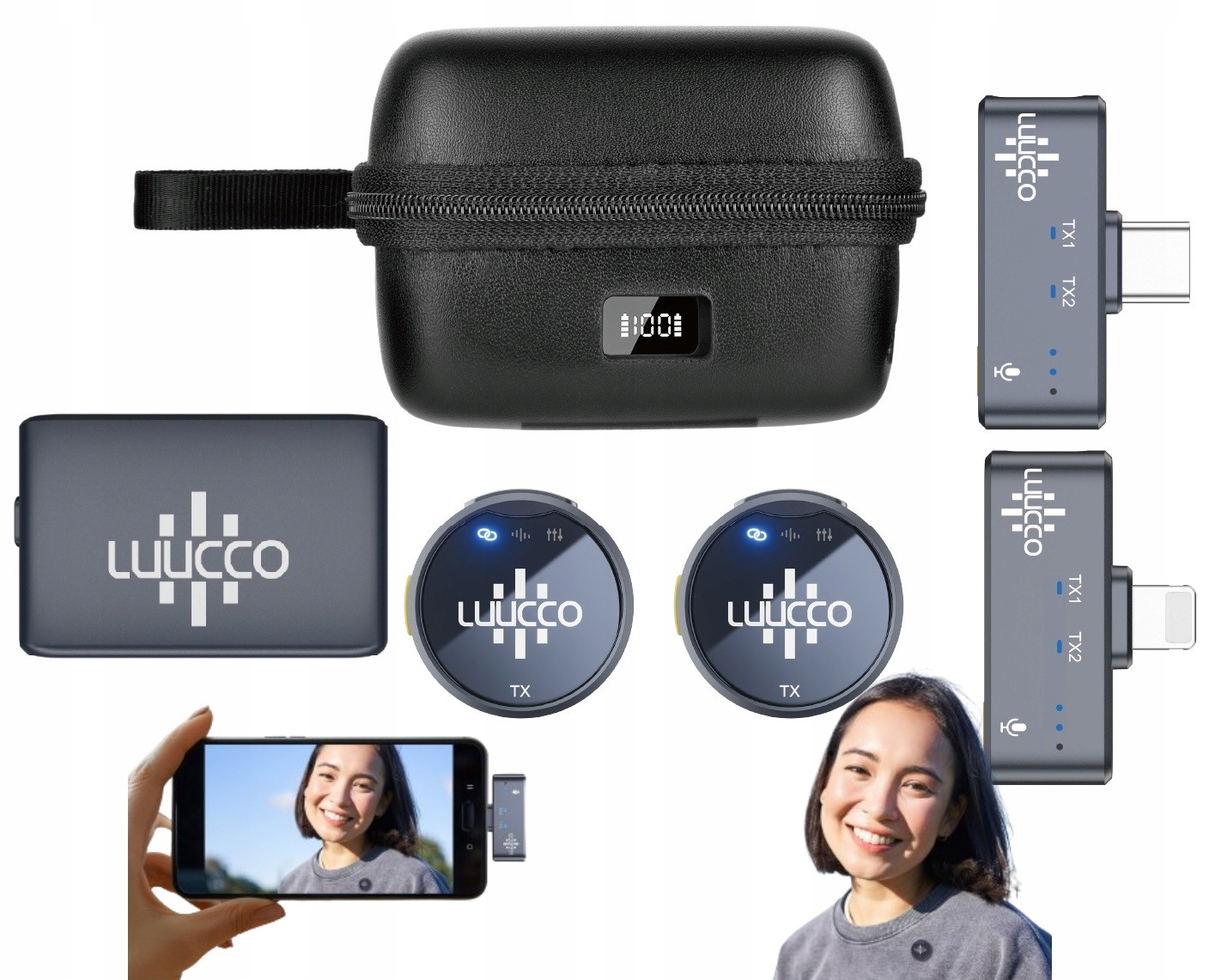 2x Kravatový mikrofon Bezdrátový 3v1 na iPhone Lightning Usb-c 3,5mm