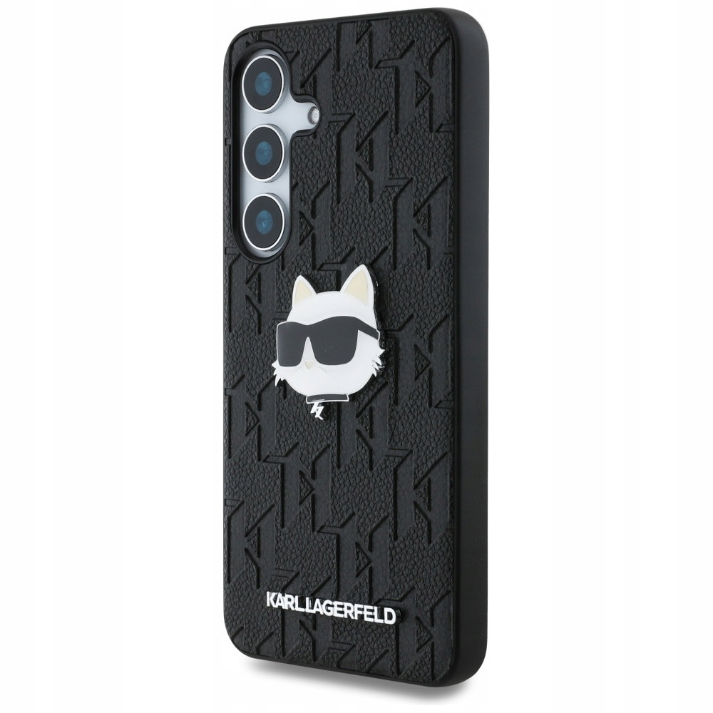 Pouzdro Karl Lagerfeld Leather Monogram Pin Choupette Head Samsung S25 černé