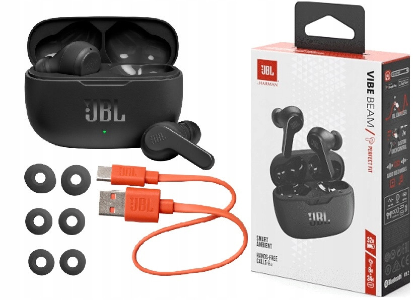 Bezdrátová sluchátka do uší Jbl Vibe Beam Black Černá 32h Perfect Fit
