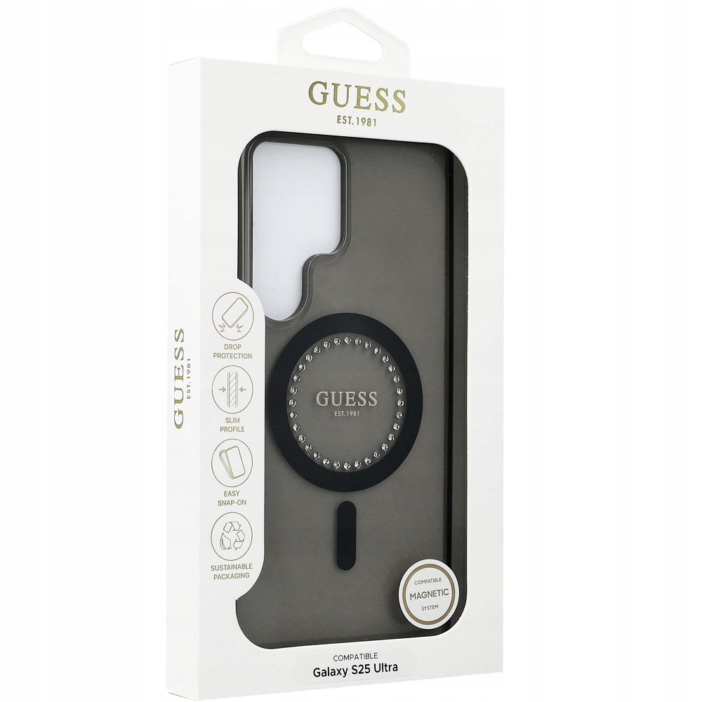 Pouzdro Guess pro MagSafe pro Galaxy S25 Ultra, case s krystaly, magnetické