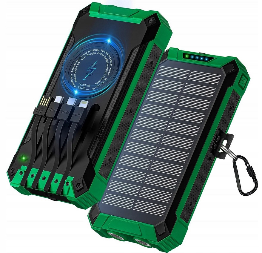 Powerbanka Nabíječka Solar 30000mAh Nabíječka Indukce Led Svítilna 6x Usb