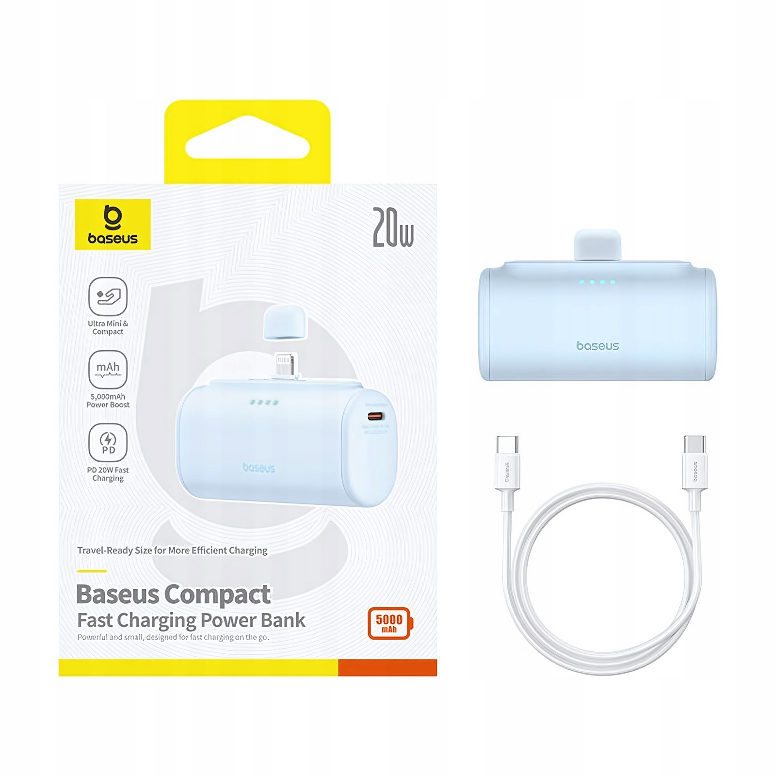 Baseus Rychlá Powerbanka 5000mAh 20W Power Bank Lightning Usb-c+ Usb-c kabel