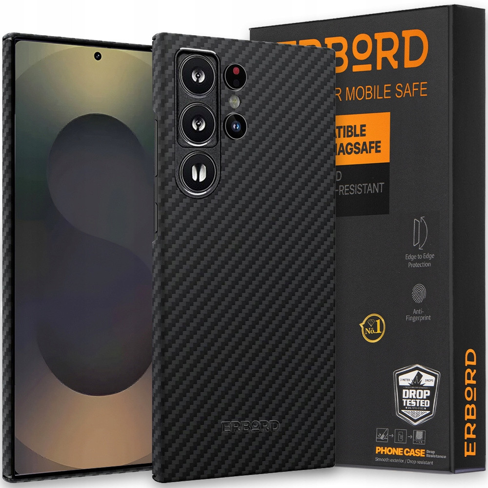 Pouzdro pro Galaxy S25 Ultra Erbord Full Kevlar Aramid case, zadní kryt pro MagSafe
