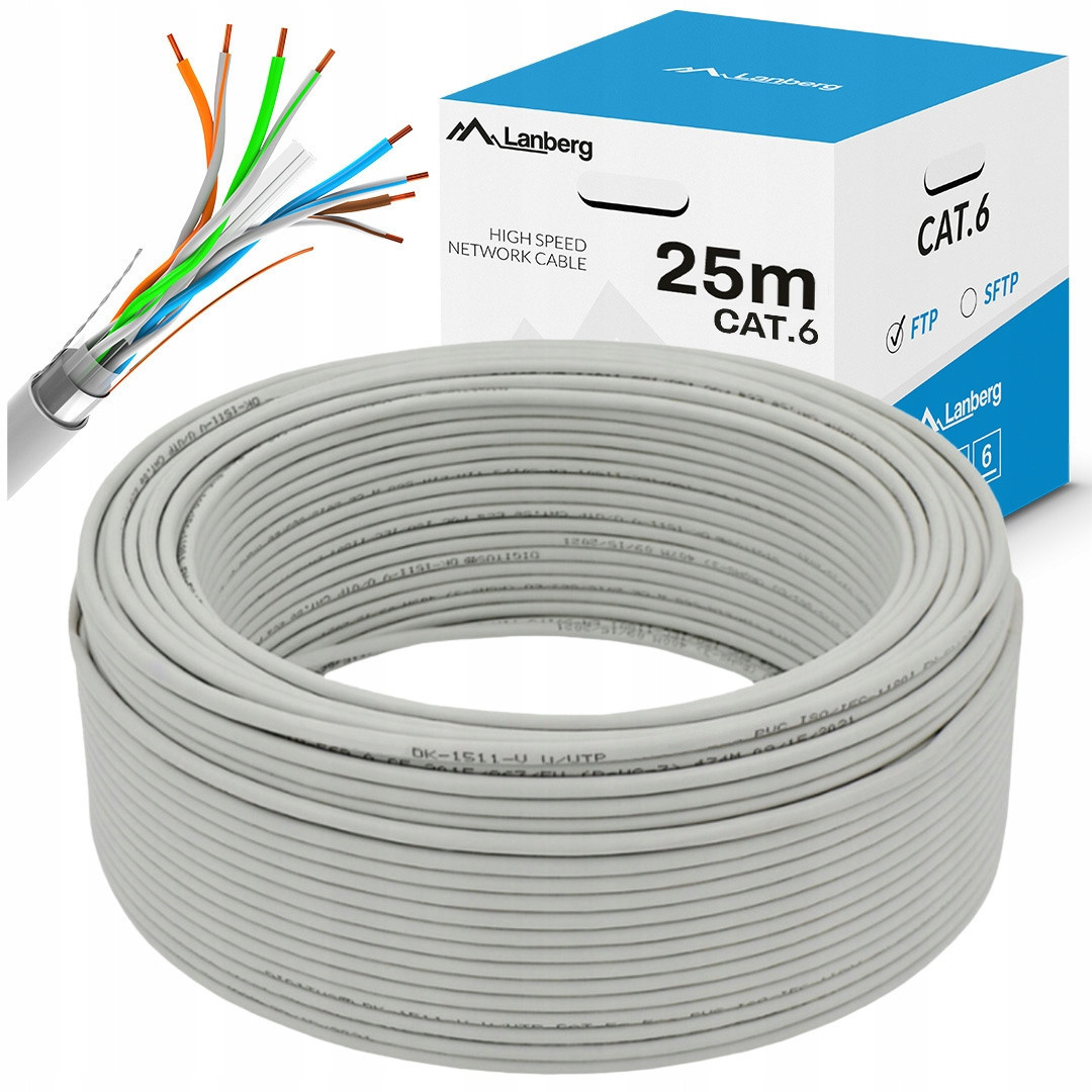 Kabel Síťový Lan Ftp KAT.6 25M Drát Cu Šedý Cpr Fluke Passed