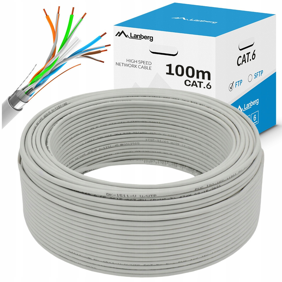 Kabel Síťový Lan Ftp KAT.6 100M Drát Cu Šedý Cpr Fluke Passed