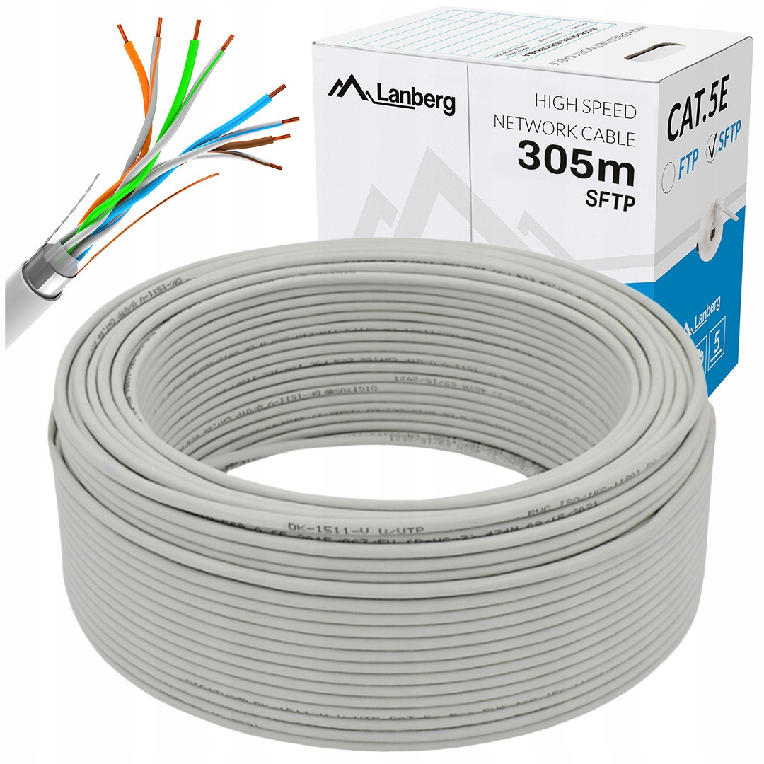 Kabel Síťový Lan S/ftp KAT.5E 305M Drát Cu Šedý Fluke Passed