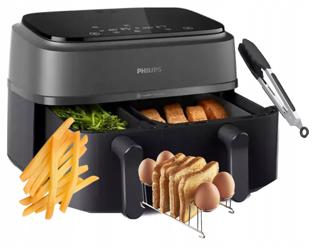 Dvojitá Fritéza Philips Airfryer Rapidair NA350 9L +snídaňový Set