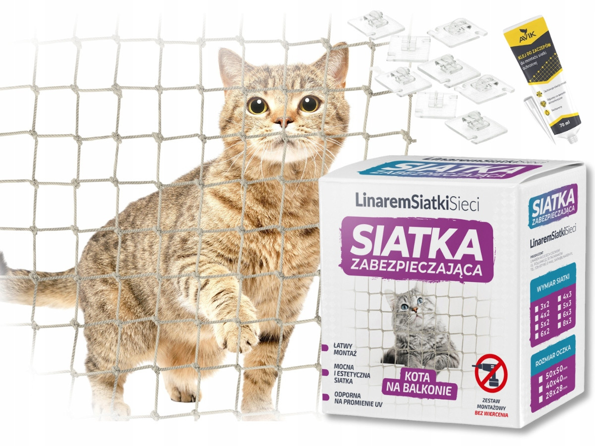 Sada Na Balkon 4x2m Z Hustá Síť Pro Kočky Očko 28x28mm Bez Vrtání