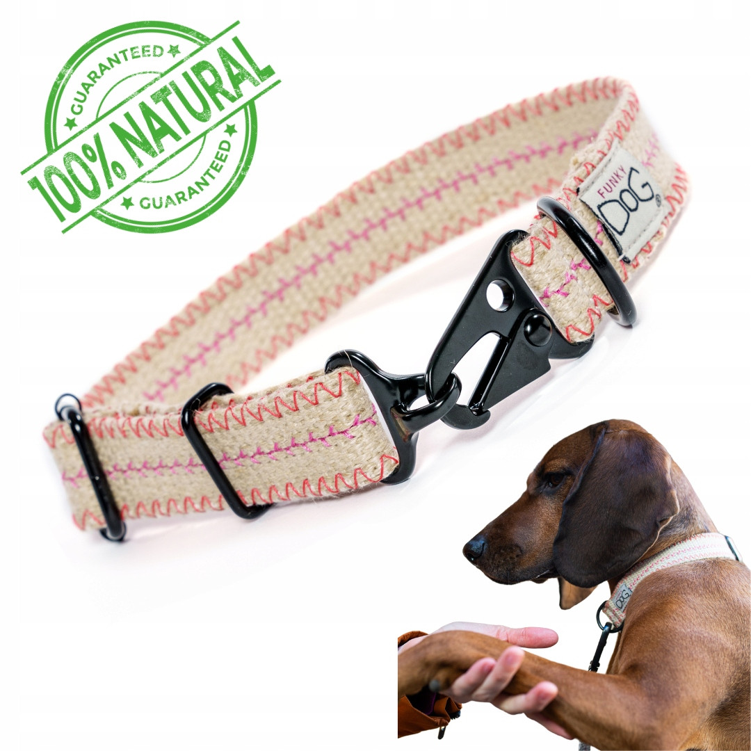 Obojek pro psa konopný šířka 2,5 cm ekologický doplněk pro psa vyšívaný