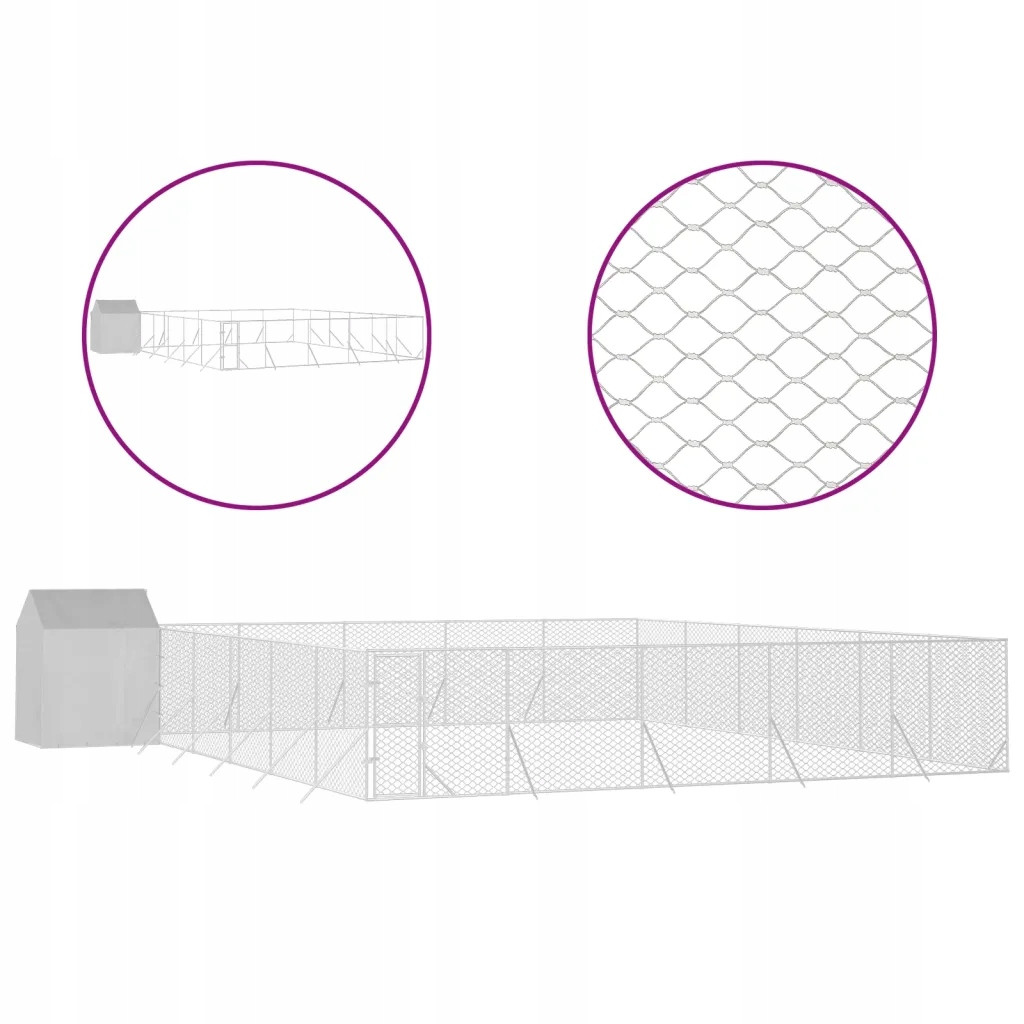 Kotec pro psa se střechou, stříbrná, 12x12x2,5 m ocel galvanizovaná