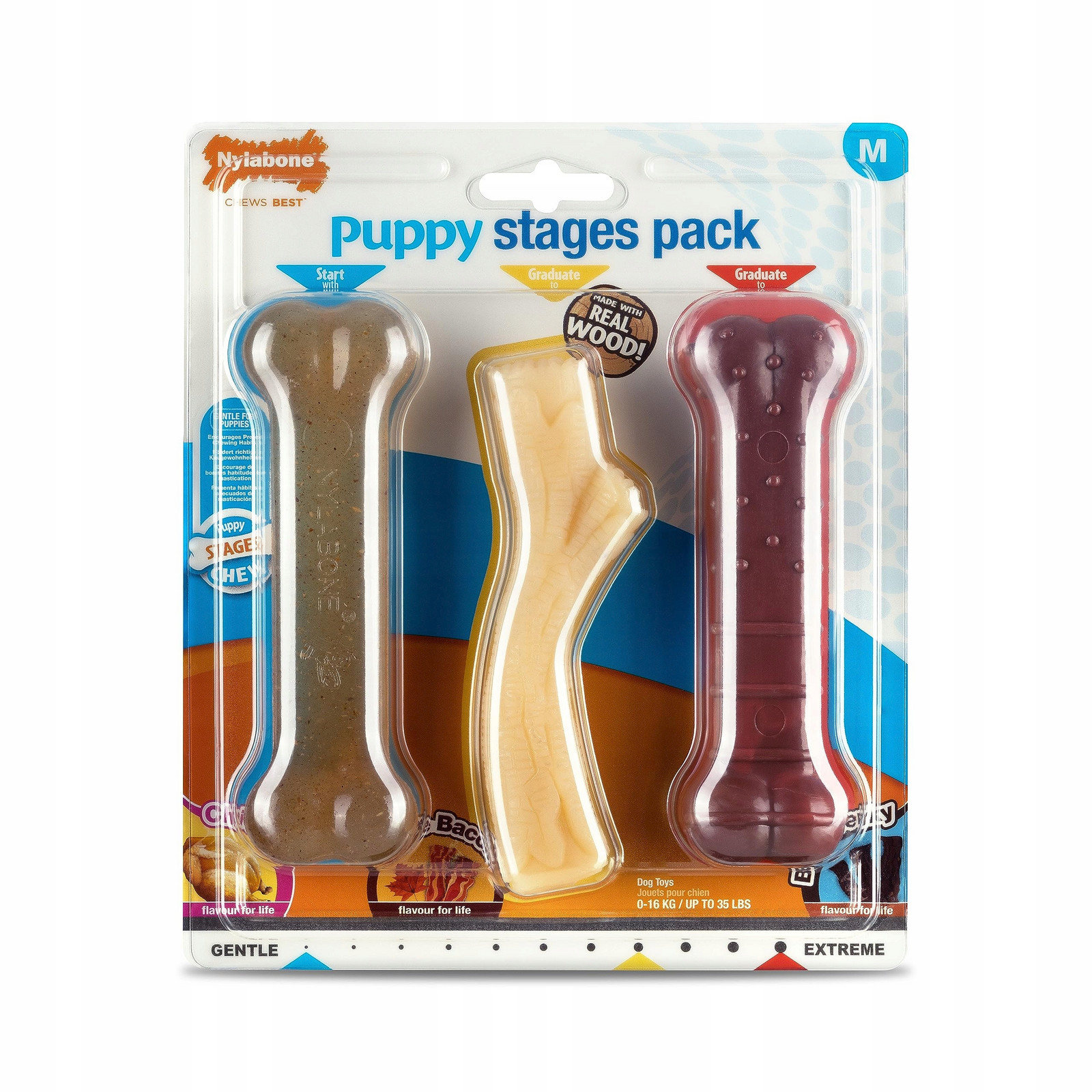 Nylabone Sada 3 hraček pro štěňata Kuřecí slanina Hovězí