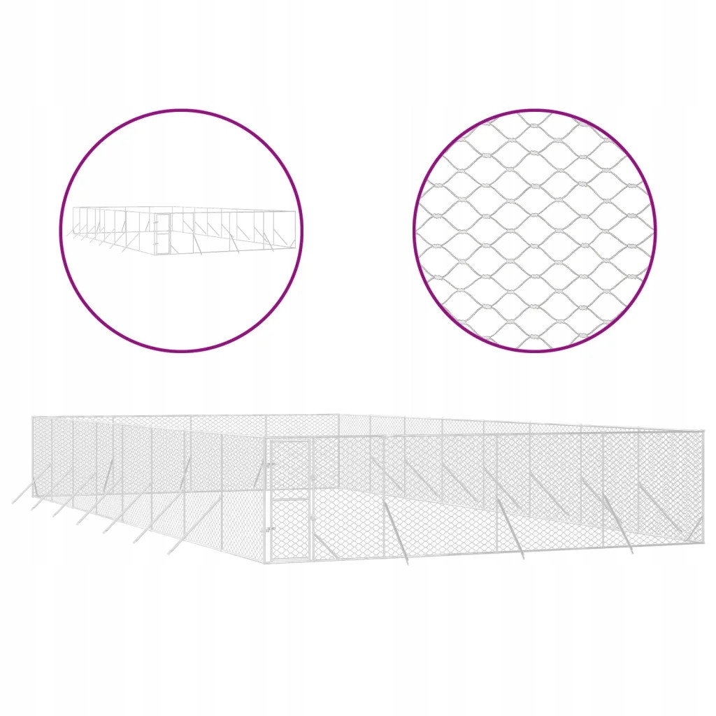 Kotec venkovní pro psa, stříbrná, 8x16x2 m, ocel galvanizovaná