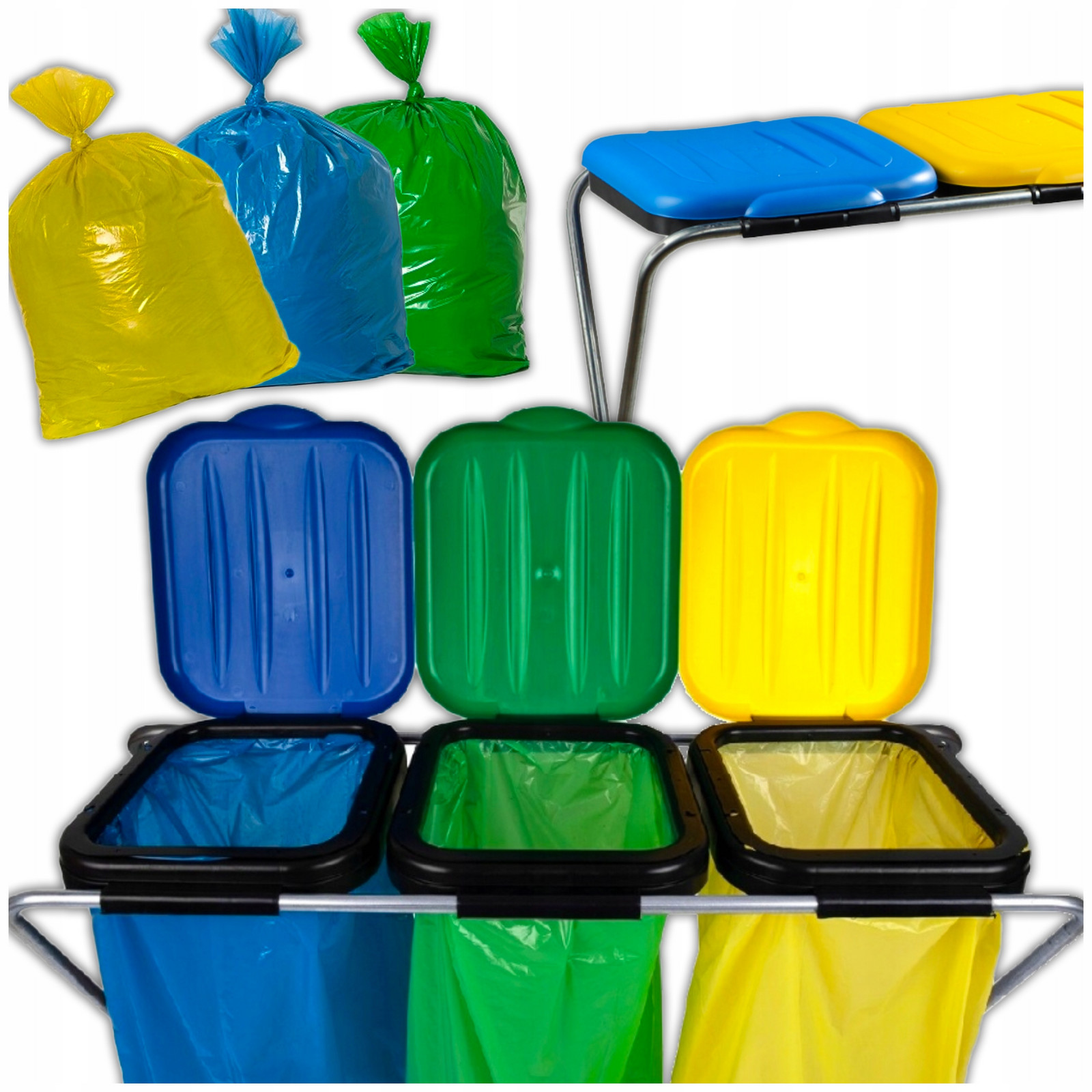 Kovový Stojan na tříděný odpad Kontejner Odpadkový Koš na 3 Pytle