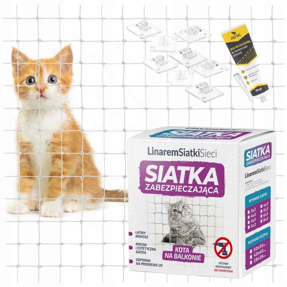 Neinvazivní Set Bílá Síťka Na Balkon Pro Kočky 6x3 Bezpečné Kočky