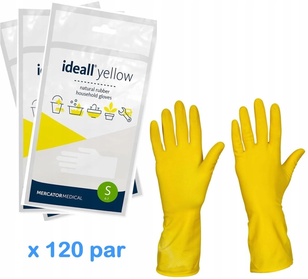 Ekonomické rukavice Latexové Žluté Ideall Yellow 120 párů (s 6-7)