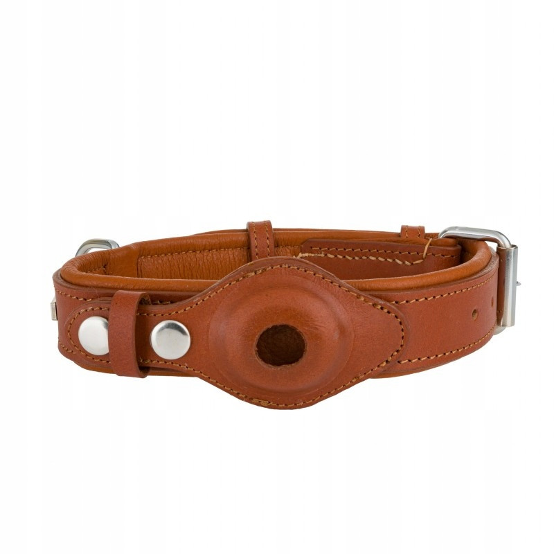 Kožený obojek, M: 35-49 cm/30 mm, hnědý, s prostorem pro lokátor