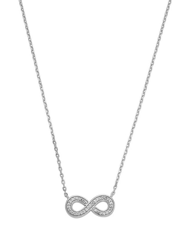 Fossil Nadčasový stříbrný náhrdelník Nekonečno s krystaly JFS00632040