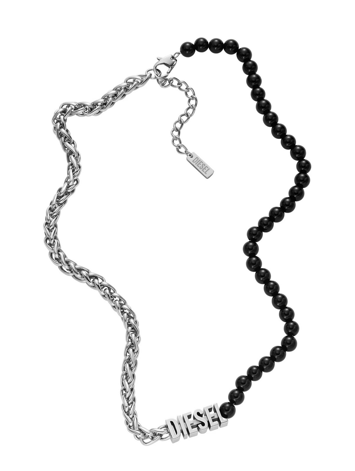 Diesel Moderní ocelový náhrdelník s černým achátem DX1543040