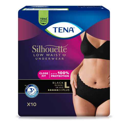 TENA SILHOUETTE PLUS BLACK L KALHOTKY ABSORPČNÍ NATAHOVACÍ,BOKY 95-125CM,810ML