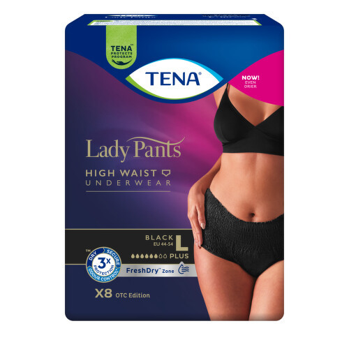 TENA LADY PANTS PLUS BLACK L KALHOTKY ABSORPČNÍ NATAHOVACÍ,BOKY 95-125CM,1010ML