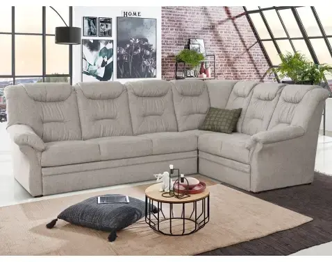 Rohová sedací souprava Nelson, světle šedá látka, pravý roh, s rozkladem