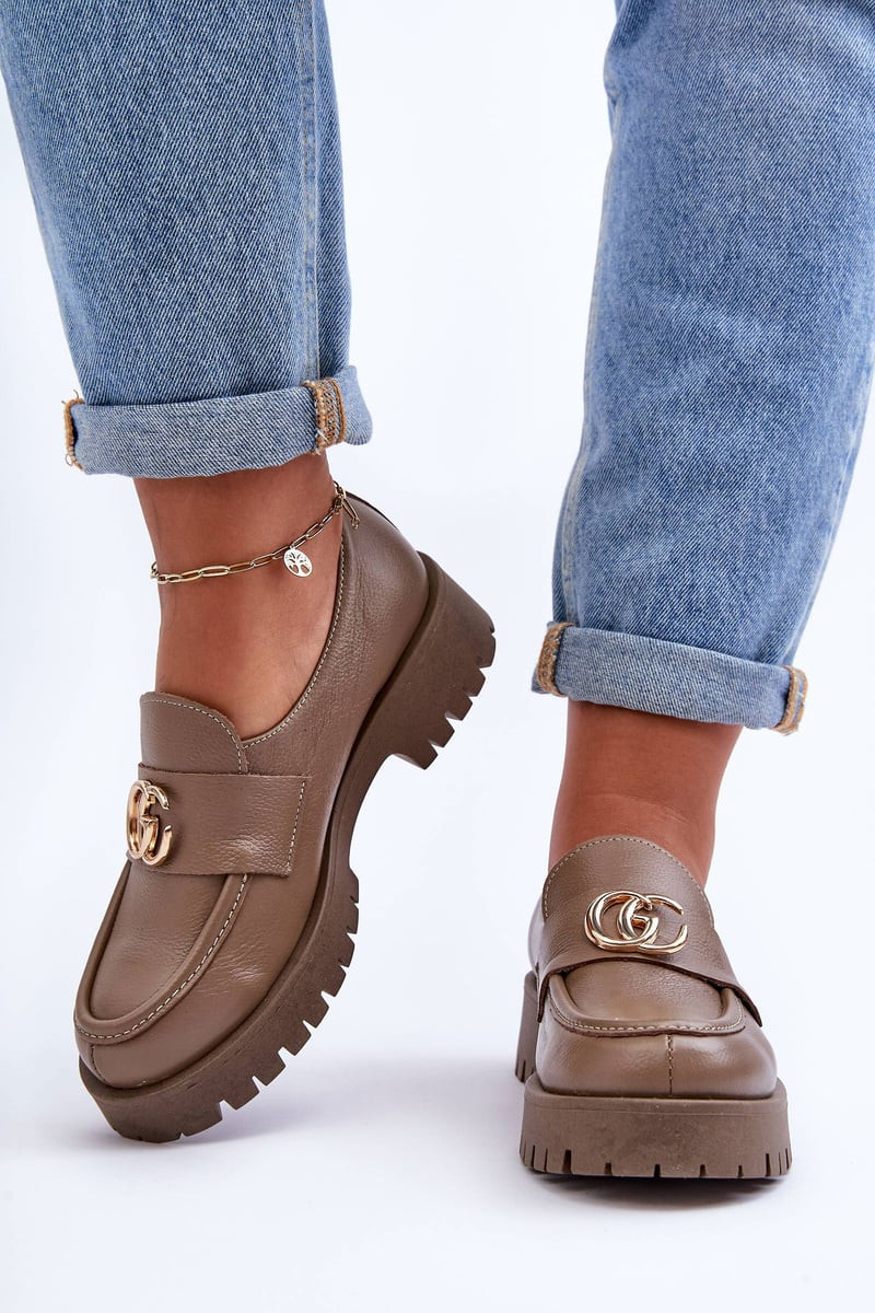 Laura Messi Dámské kožené polobotky s ozdobou tmavě béžové Rosefalls