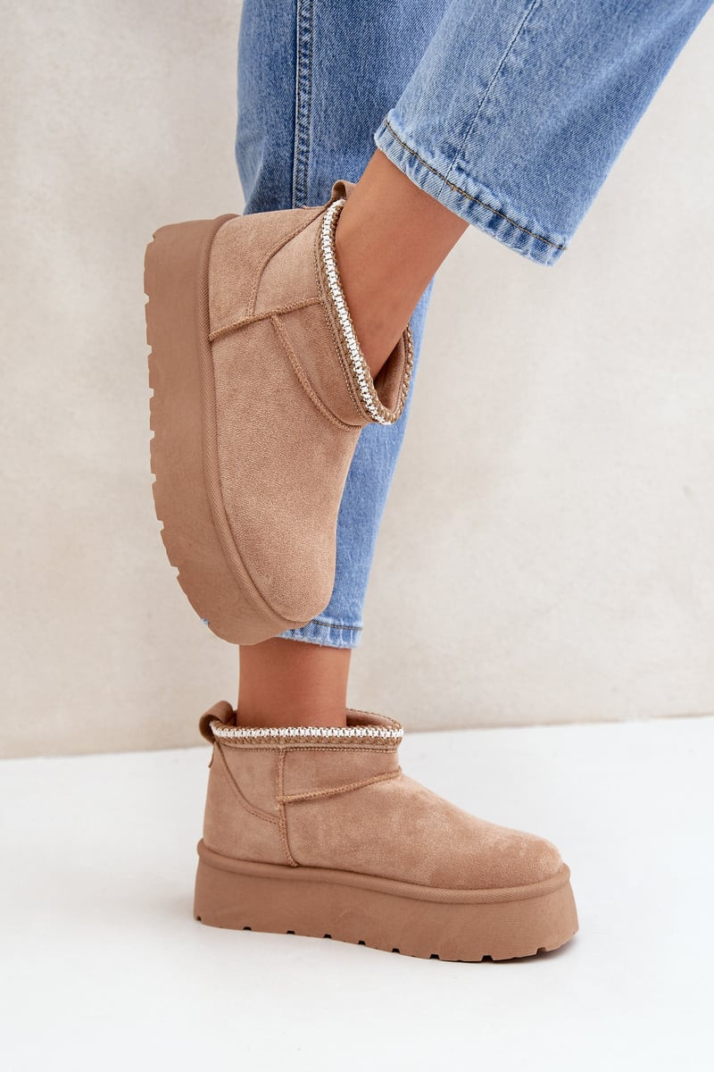 PG2 Sněhule na platformě s ozdobným vyšíváním béžové Heslania