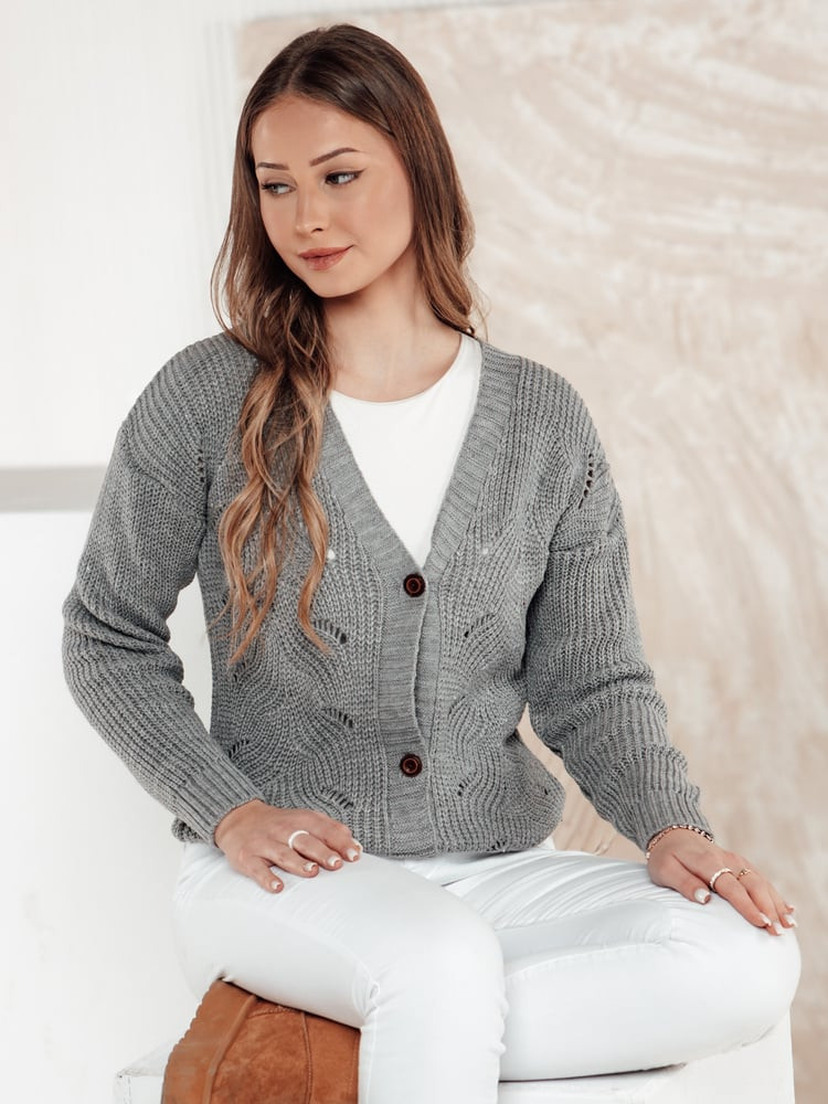 Sweter damski rozpinany KNITVIA jasnoszary Dstreet